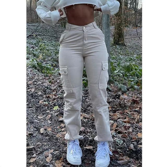 Damen weite Cargo-Jeans mit praktischen Seitentaschen und entspannter Passform R&B