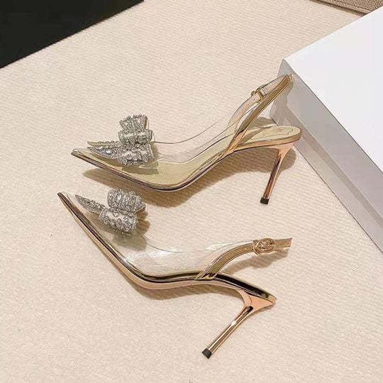 Damen Glamouröse Slingback-Pumps mit eleganter Schleifenverzierung und funkelnden Applikationen R&B