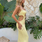 Damen gehäkeltes Cut-Out Maxikleid