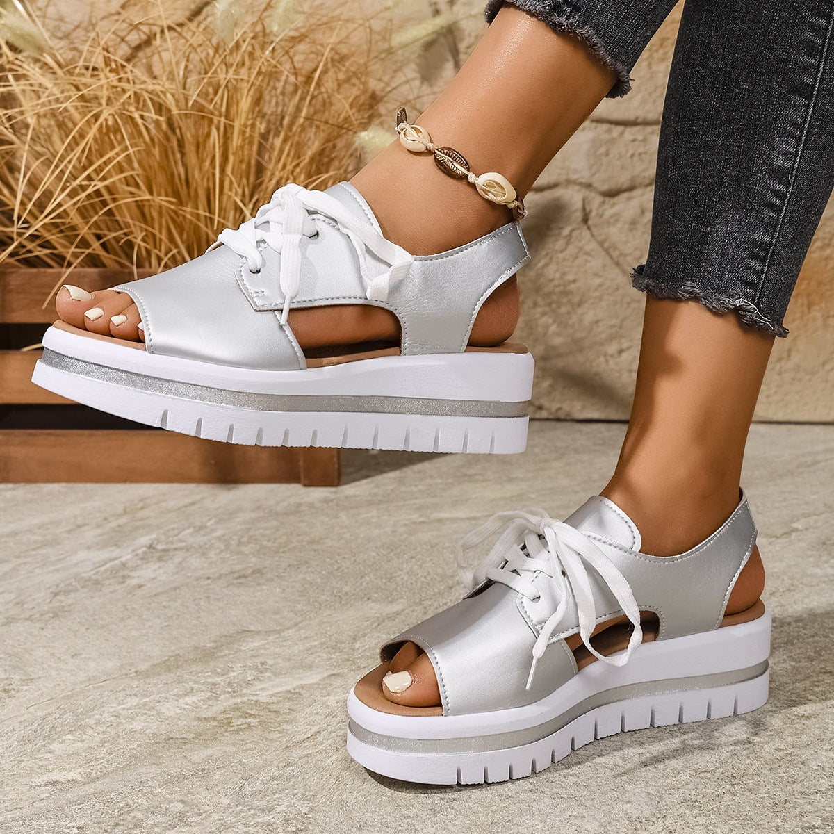 Damen sportliche Plateau-Sandalen mit atmungsaktivem Obermaterial und modischem Design R&B