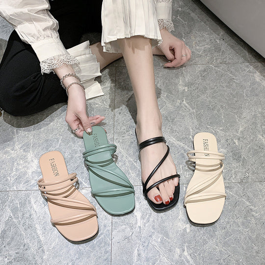 Damen nan minimalistische Schlupf-Sandalette mit filigranen Schlaufenriemen und gepolstertem Komfortfußbett R&B