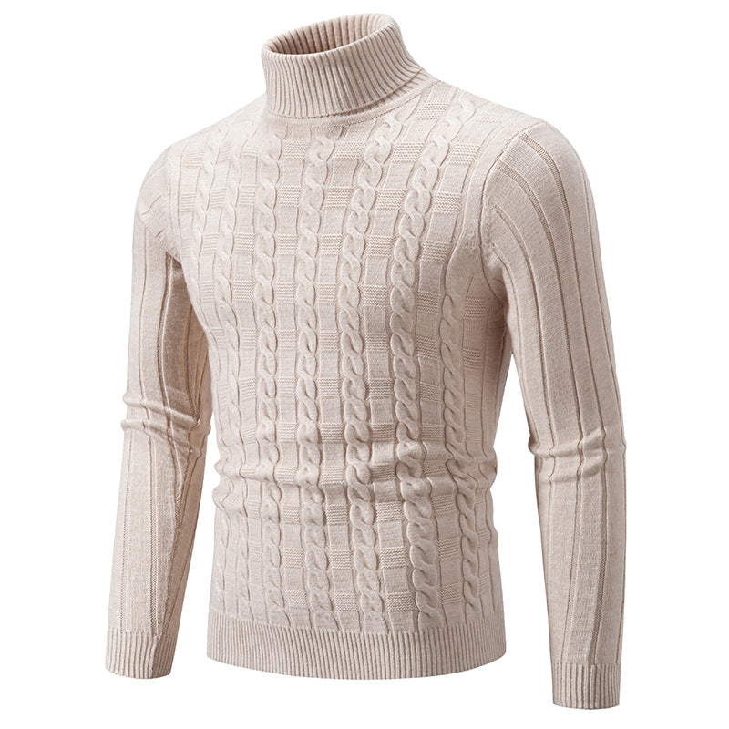 Herren Strickpullover mit hochgeschlossenem Kragen und Zopfmuster R&B