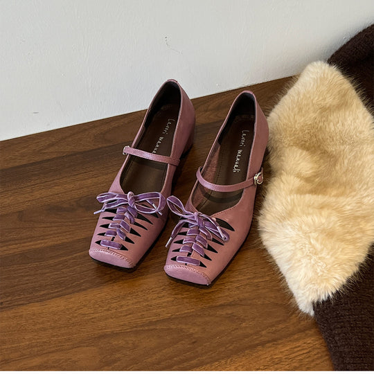 Damen elegante Schnür-Ballerinas mit Riemchen R&B