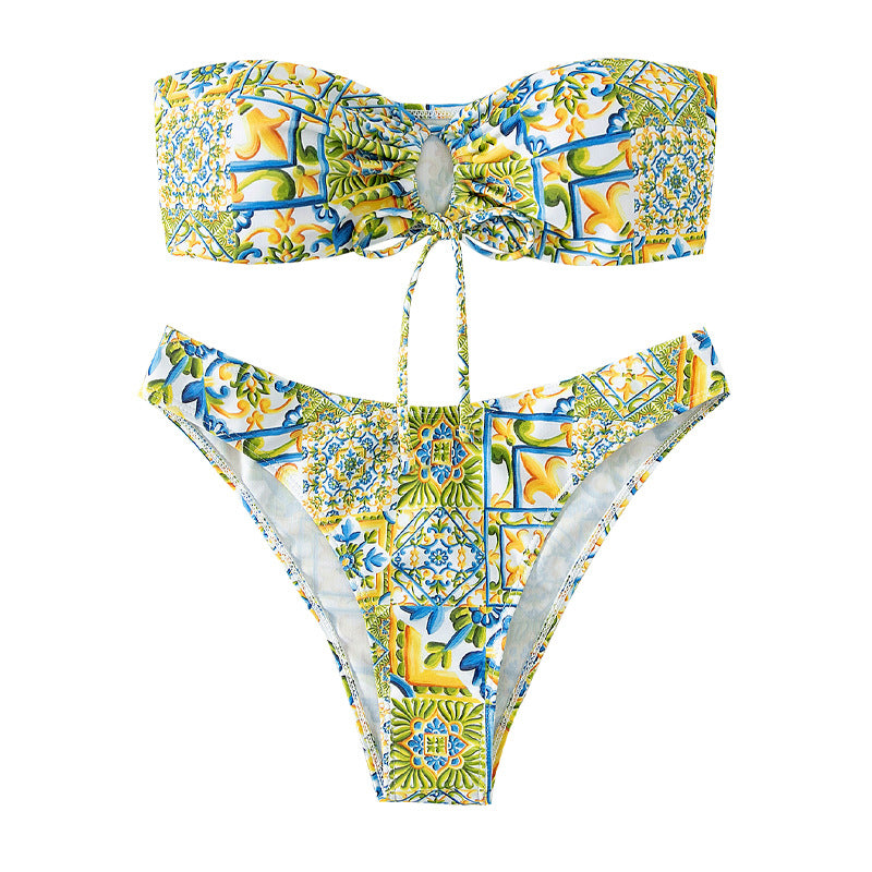 Damen Bandeau-Bikini mit raffiniertem Bindedetail und floralem Druck R&B
