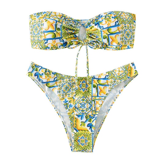 Damen Bandeau-Bikini mit raffiniertem Bindedetail und floralem Druck R&B