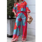 Damen lässiges Set mit cropped Bluse und weitem Hosen R&B
