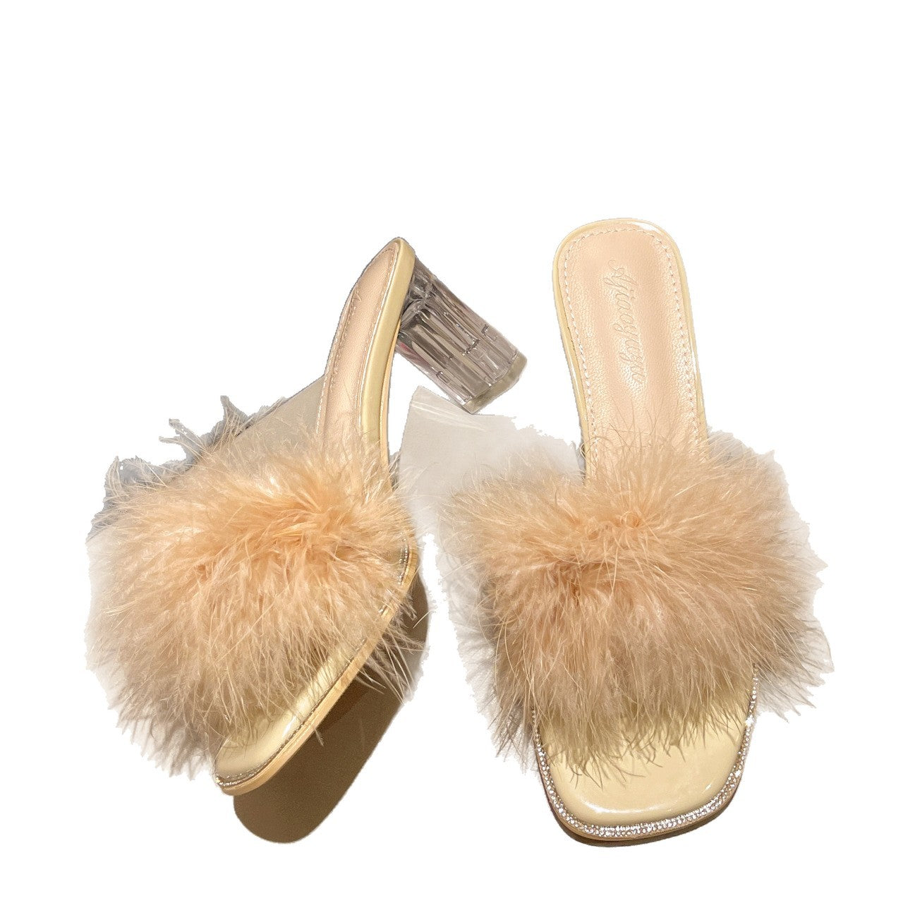 Damen Elegant und glamouröse Pantoletten mit flauschiger Applikation EB