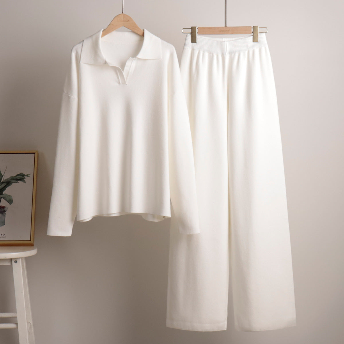 Damen Lässiges Poloshirt undweite Leggings Set R&B
