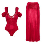 Damen Badeanzug mit off-shoulder Design und elegantem Rock R&B