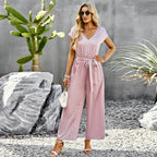 Damen Elegant geschnittener Jumpsuit mit weitem Bein und Taillengürtel R&B