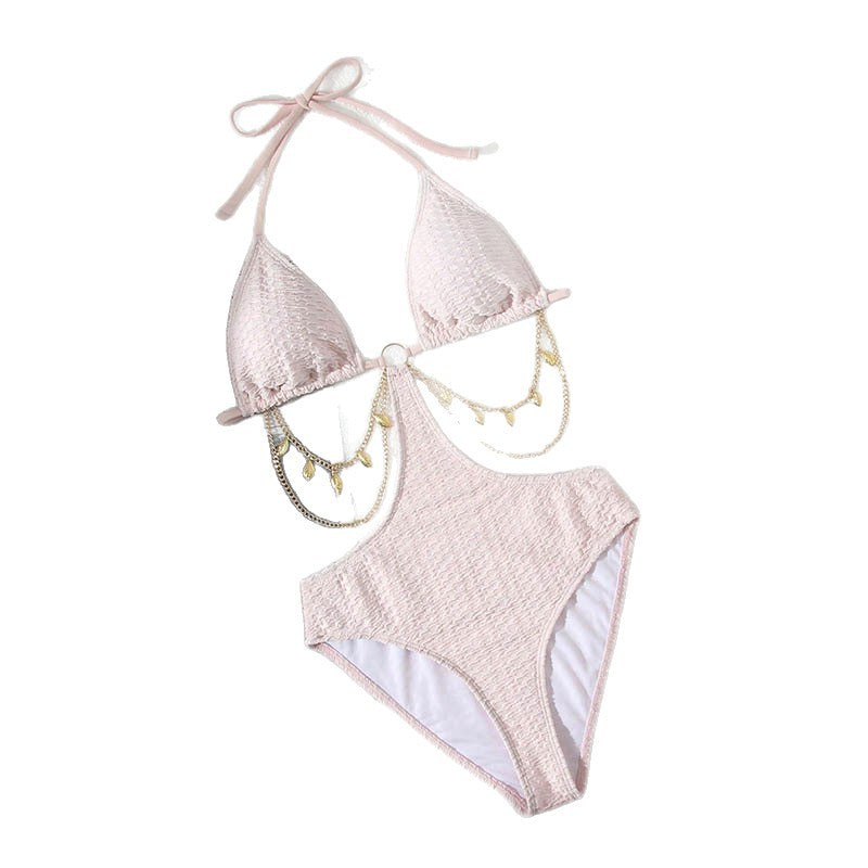 Damen Triangel-Bikini mit modischem Kettenakzent und verstellbaren Trägern R&B