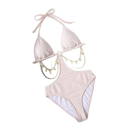 Damen Triangel-Bikini mit modischem Kettenakzent und verstellbaren Trägern R&B