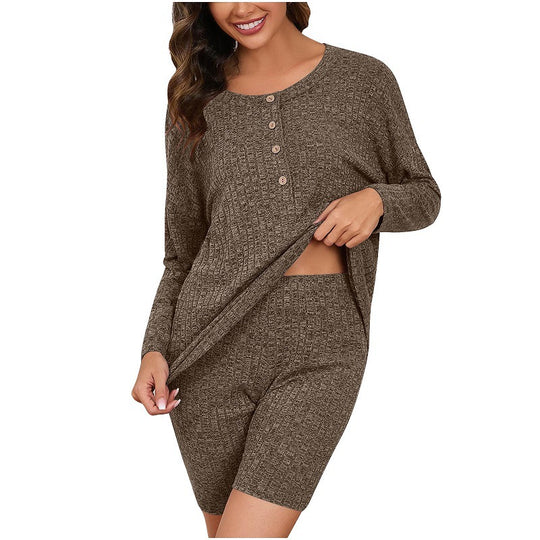 Damen Komfortables Lounge-Set mit langärmligem Oberteil und Shorts R&B