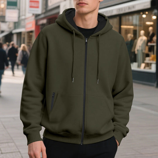 Herren nan weit geschnittene Kapuzenjacke mit Reißverschluss, Kängurutaschen und kontrastiertem Innenfutter R&B
