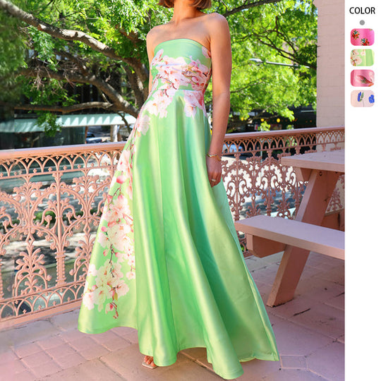 Damen Ballkleid mit floralem Oberteil und schwingendem Rock R&B