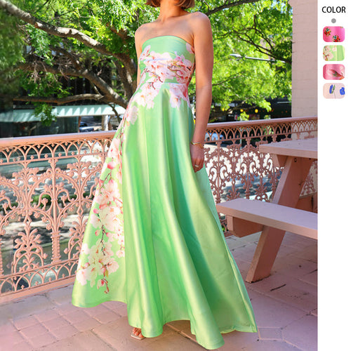 Damen Ballkleid mit floralem Oberteil und schwingendem Rock R&B
