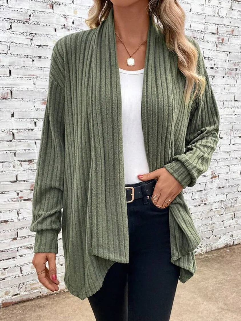 Damen lässiger Strickcardigan mit markantem Rippdesign R&B