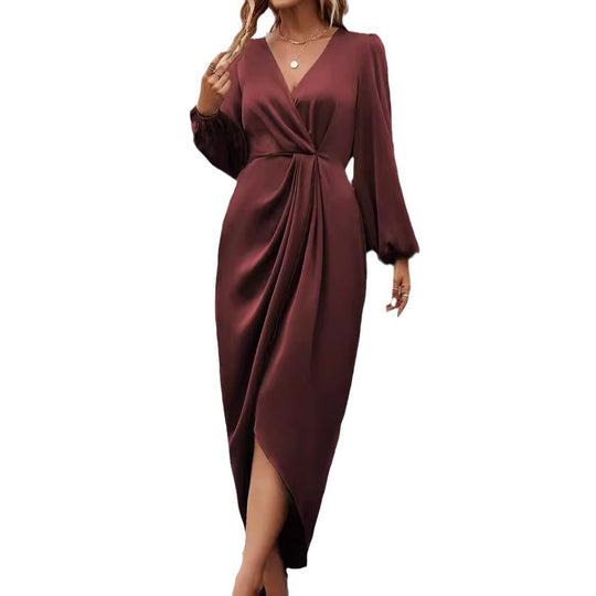 Damen Elegantes Wickelkleid mit langem Arm und seitlichem Schlitz Heidi-Mode