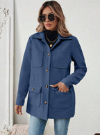 Damen Modische Utility-Jacke mit großen Taschen und goldenem Druck R&B