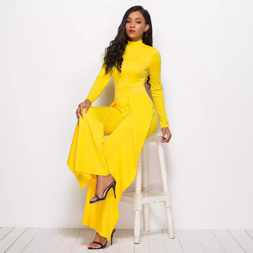 Damen Eleganter und fließender Jumpsuit mit langen Ärmeln R&B