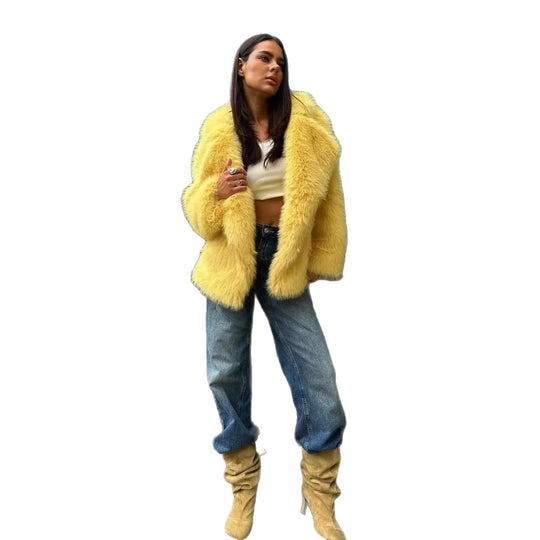Damen Elegante Kunstfelljacke mit weichem Futter und voluminösem Schnitt R&B
