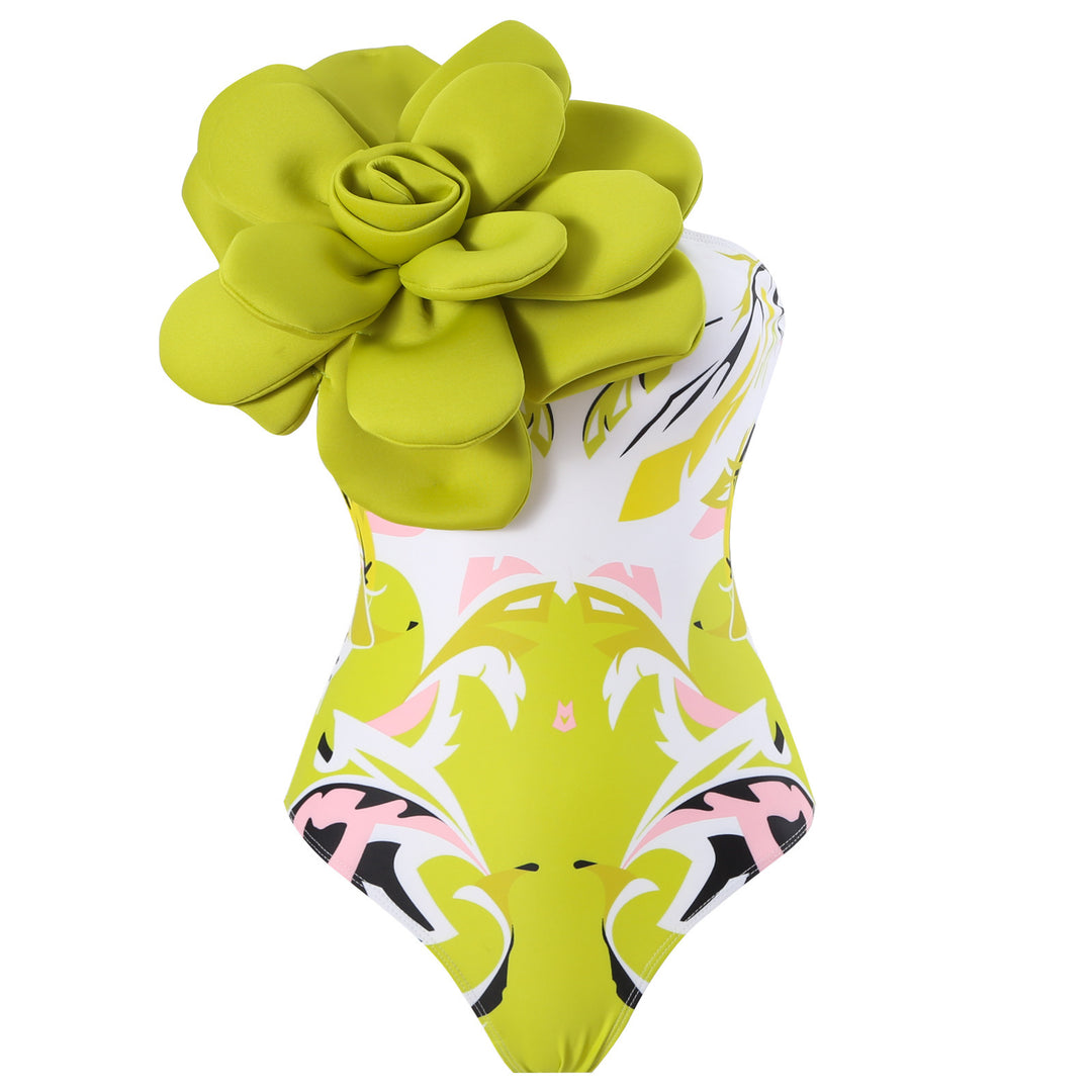 Damen Eleganter Badeanzug mit großem Blumen-Detail und transparentem Überrock R&B
