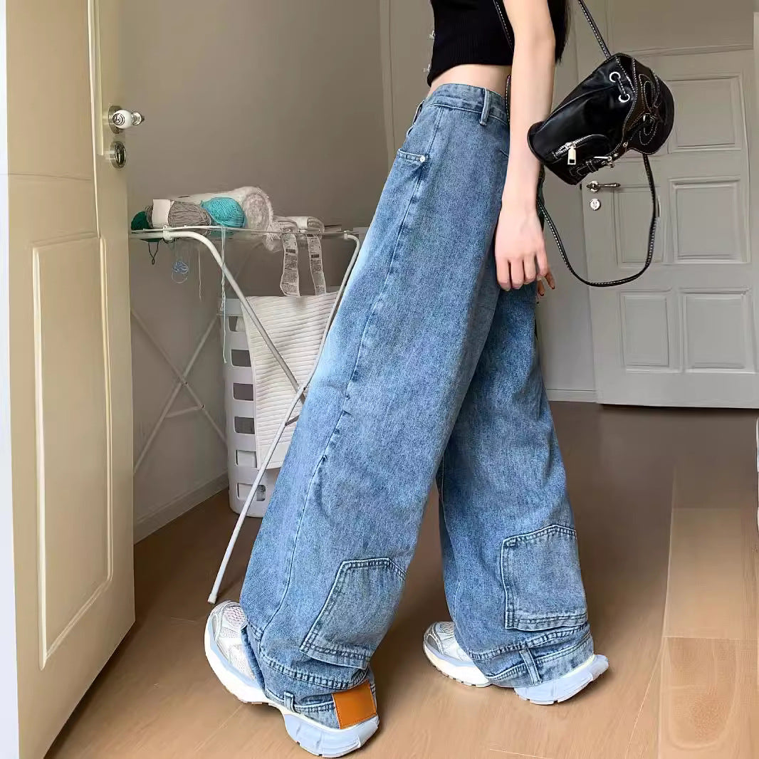 Damen Weite Denim-Hose mit hohem Taillenbund und lässigem Schnitt R&B
