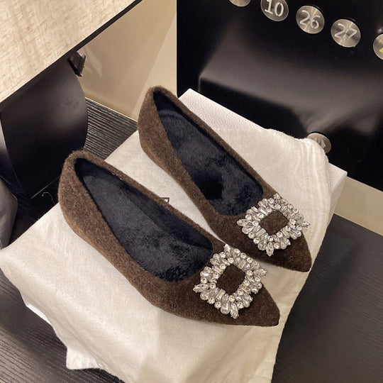 Damen elegante Spitzen-Ballerinas mit Kristallakzenten R&B