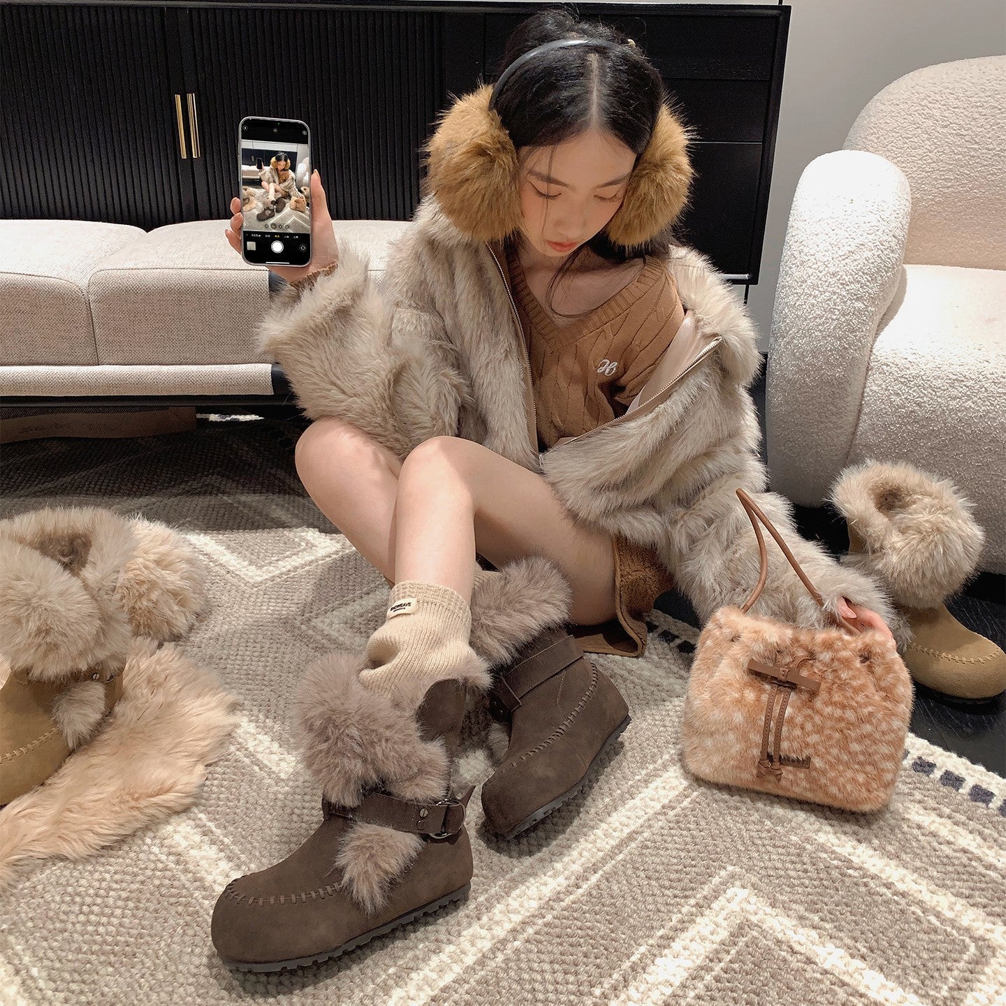 Damen kuschelige Winterboots mit weichem Innenfutter und modischem Fellrand R&B