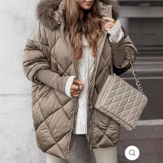 Damen gestepptes Winterparka mit abnehmbarer Kapuze R&B