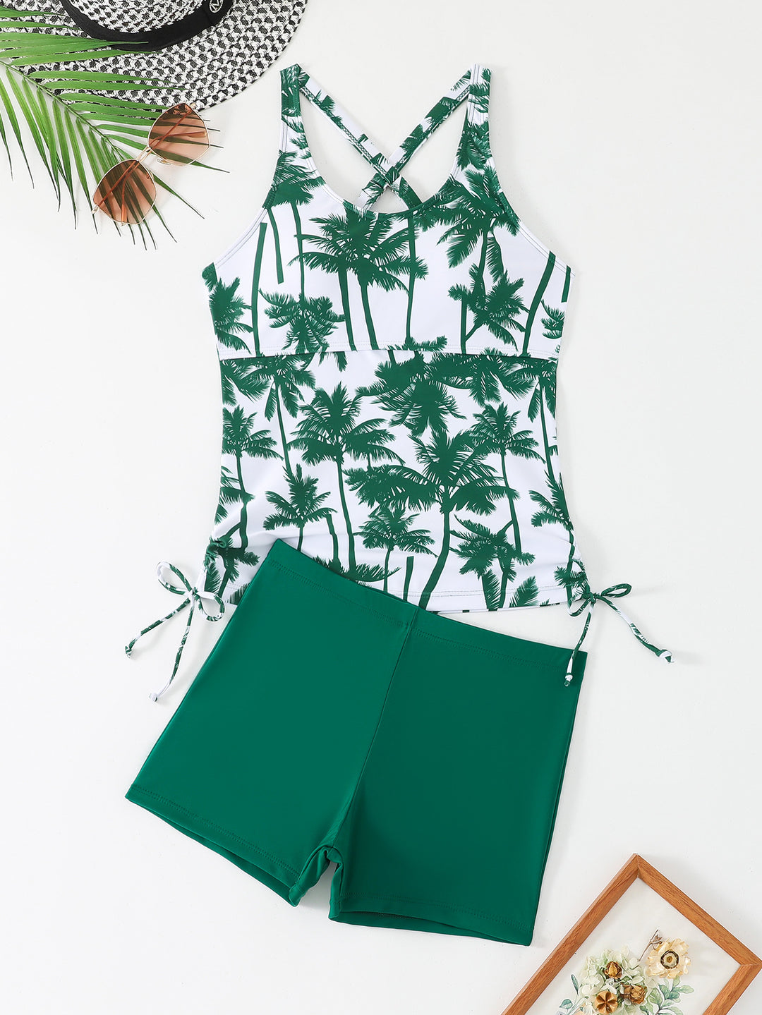 Damen Sportliches Tankini-Set mit floralem Design und verstellbaren Bündchen R&B
