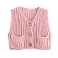 Damen Strickweste mit Taschen und Knopfdetail