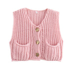 Damen Strickweste mit Taschen und Knopfdetail