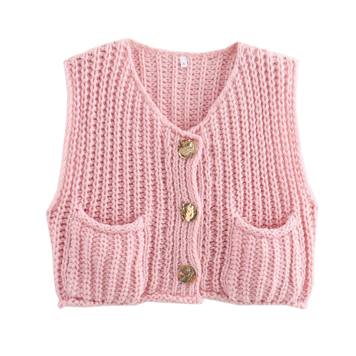 Damen Strickweste mit Taschen und Knopfdetail