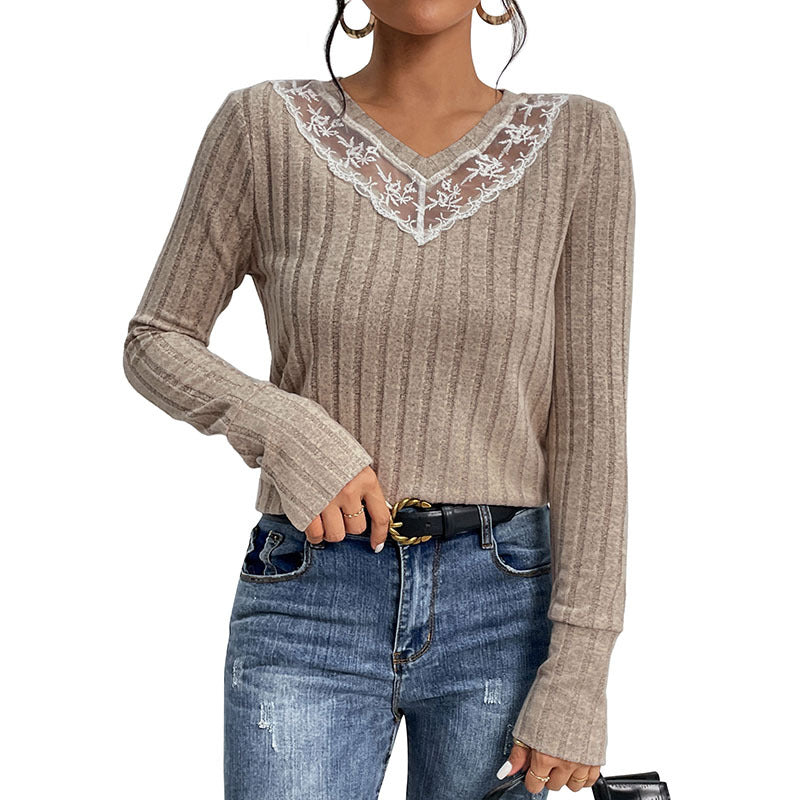 Damen Langarmshirt mit elegantem Spitzenkragen R&B