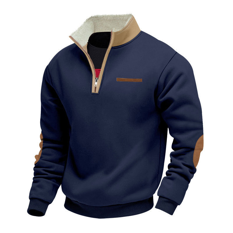 Herren nan Halbzip-Troyer mit Teddyfleece-Kragen und Leder-Ellbogenpatches R&B