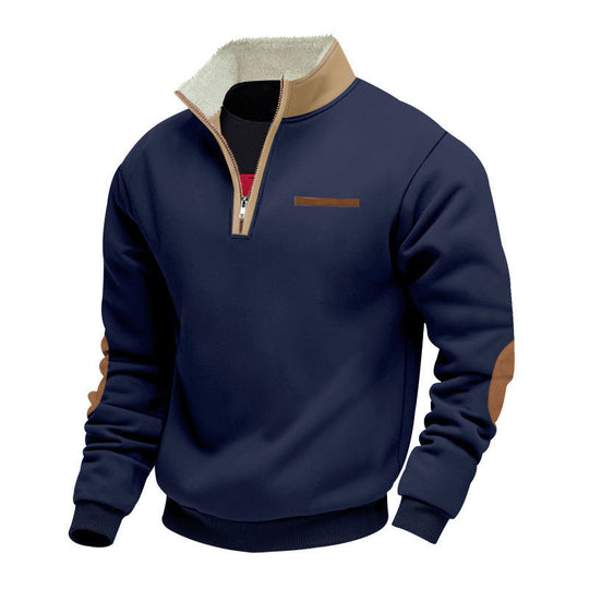 Herren nan Halbzip-Troyer mit Teddyfleece-Kragen und Leder-Ellbogenpatches R&B