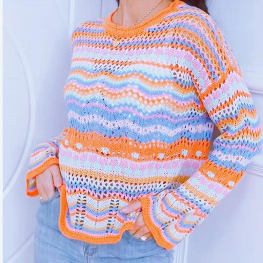 Damen Strickpullover mit buntem Zickzackmuster R&B