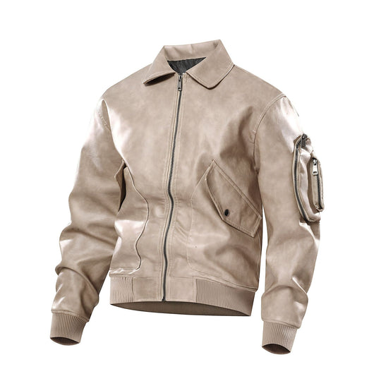 Damen lässige Kunstlederjacke mit praktischen Taschen R&B