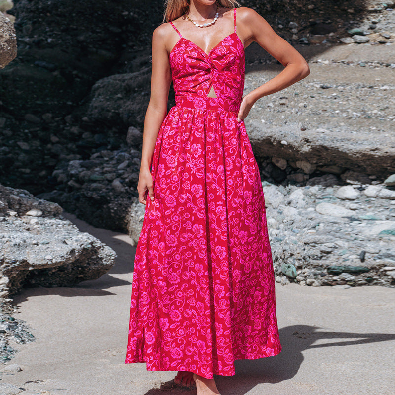 Damen Maxikleid mit raffiniertem Knotendesign und floralem Muster R&B