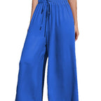 Damen nan weite Palazzo-Hose mit hohem Paperbag-Bund, elastischem Tunnelzug und vorderer Beinschlitz R&B