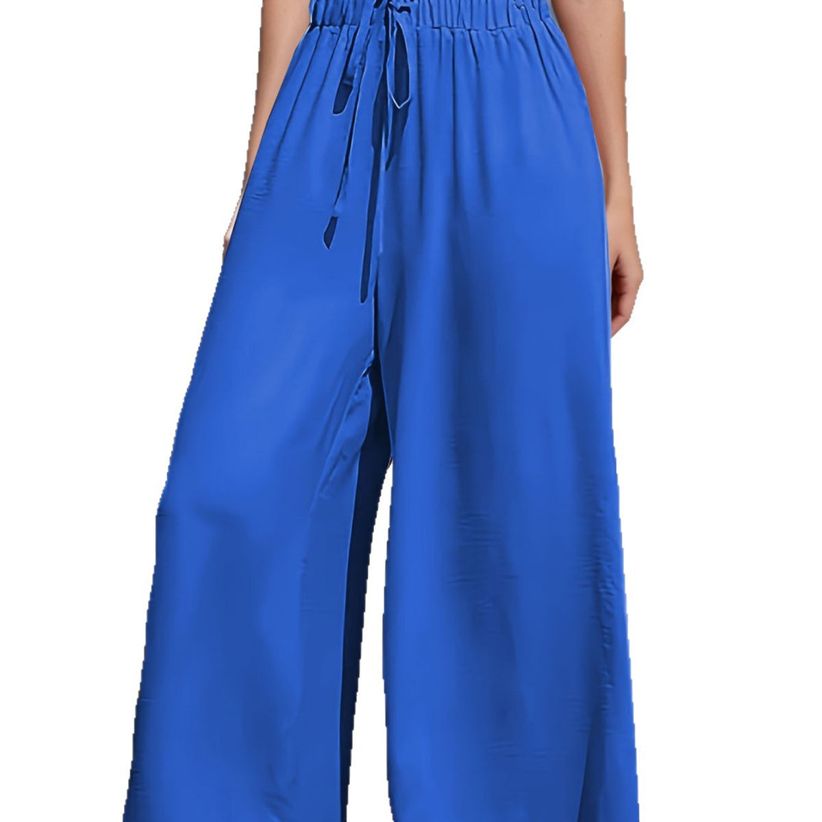 Damen nan weite Palazzo-Hose mit hohem Paperbag-Bund, elastischem Tunnelzug und vorderer Beinschlitz R&B