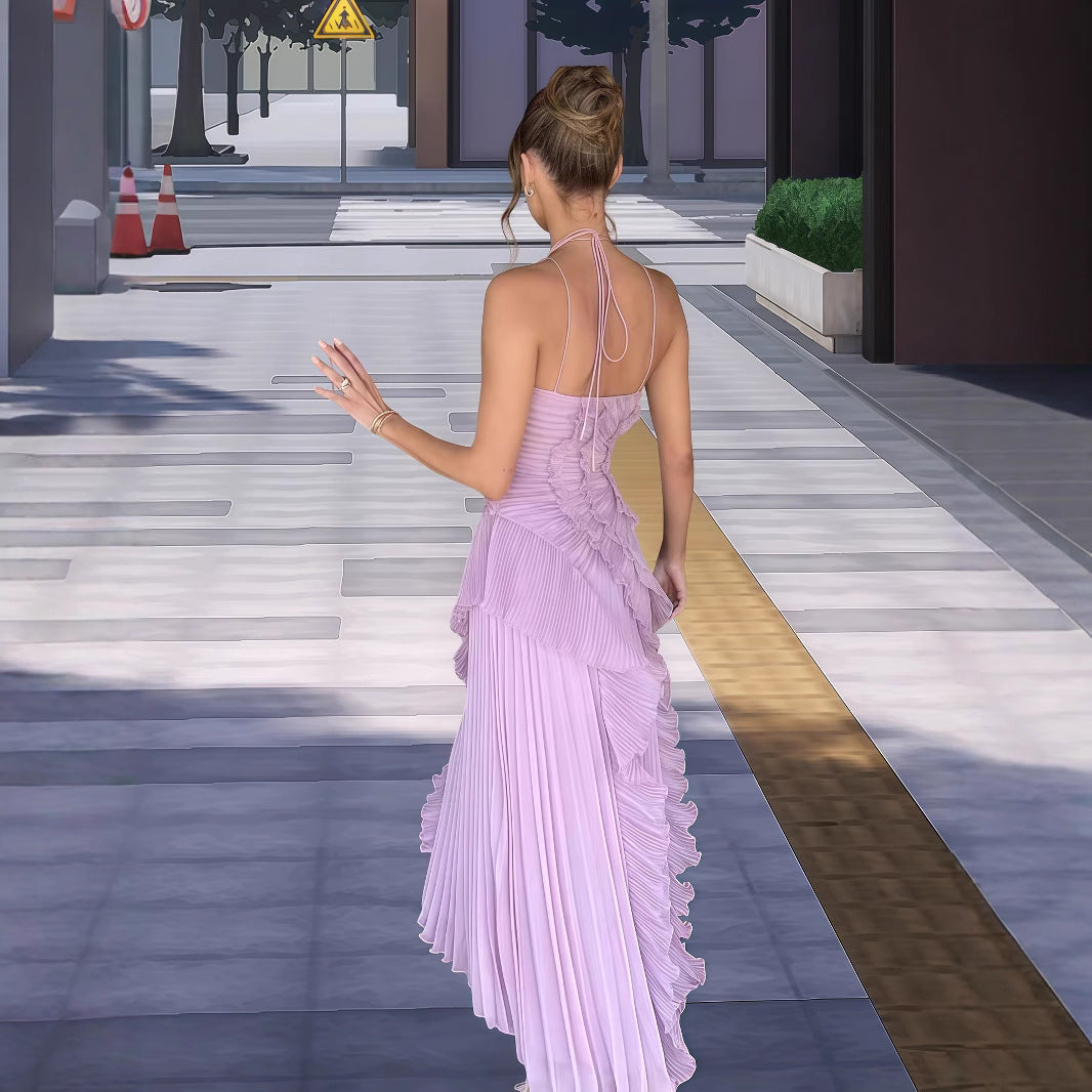 Damen Elegantes Wickelkleid mit plissierten Rüschen und asymmetrischem Saum R&B