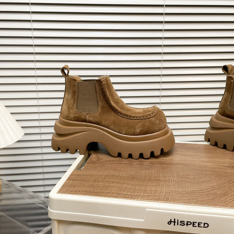 Damen Chunky Chelsea Boots mit rutschfester Profilsohle und weichem Veloursleder R&B