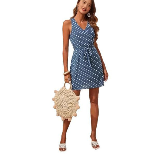 Damen Freizeitkleid mit punktiertem Design und Taillengürtel R&B