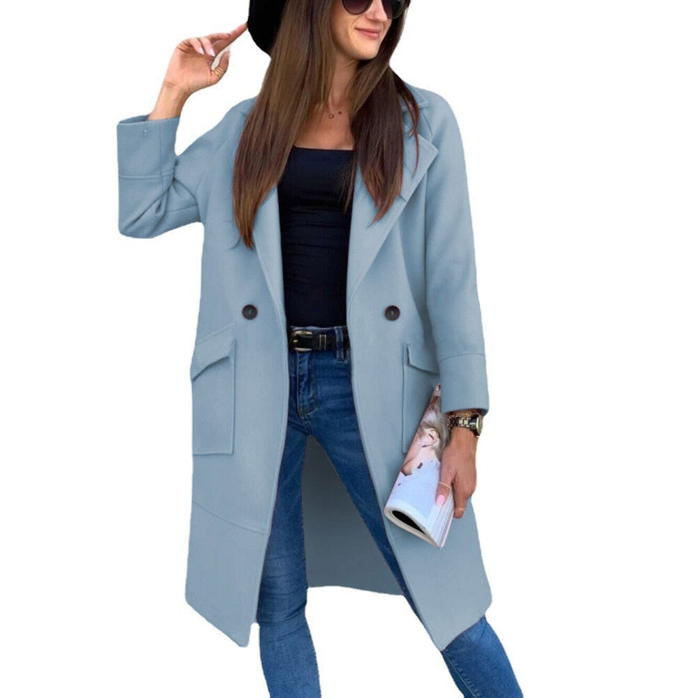 Damen elegante Trenchcoat mit praktischen Taschen und modernen Knopfdetails R&B