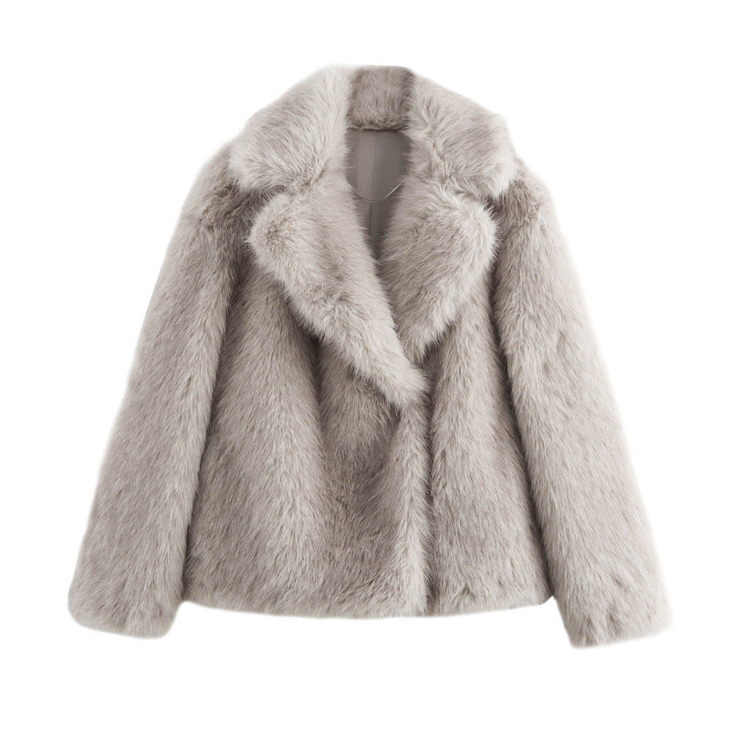 Damen Kuschelige Kunstpelzjacke mit elegantem Revers R&B