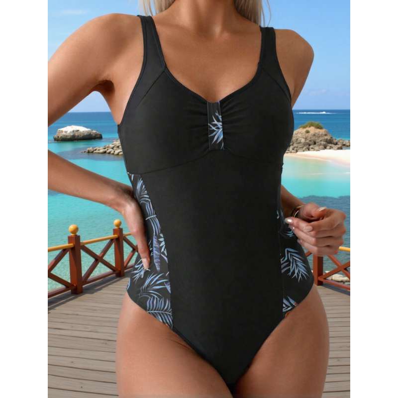 Damen Eleganter Badeanzug mit floralem Seitenbesatz