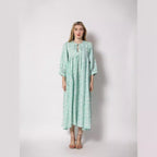 Damen Maxi-Kleid mit voluminösen Ärmeln und raffiniertem Bindungsdetail R&B