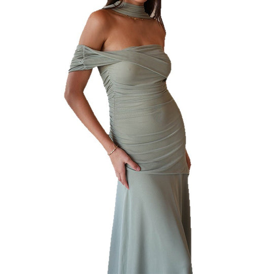 Damen Raffiniertes schulterfreies Maxikleid mit Rüschendetails R&B